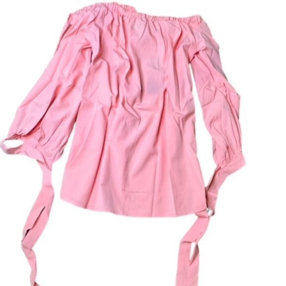 🛍️2 for $25 Sale🛍️ Off Shoulder Blouse Tie Sleeve Casual Dressy Small‎ Coral - Picture 2 of 12